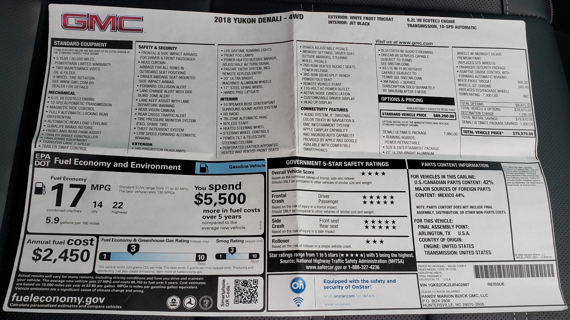 Used 2018 GMC YUKON DENALI 4WD / NAV / SUNROOF / BOSE / 3-ROW / REARVIEW for sale Sold at Formula Imports in Charlotte NC 28227 104