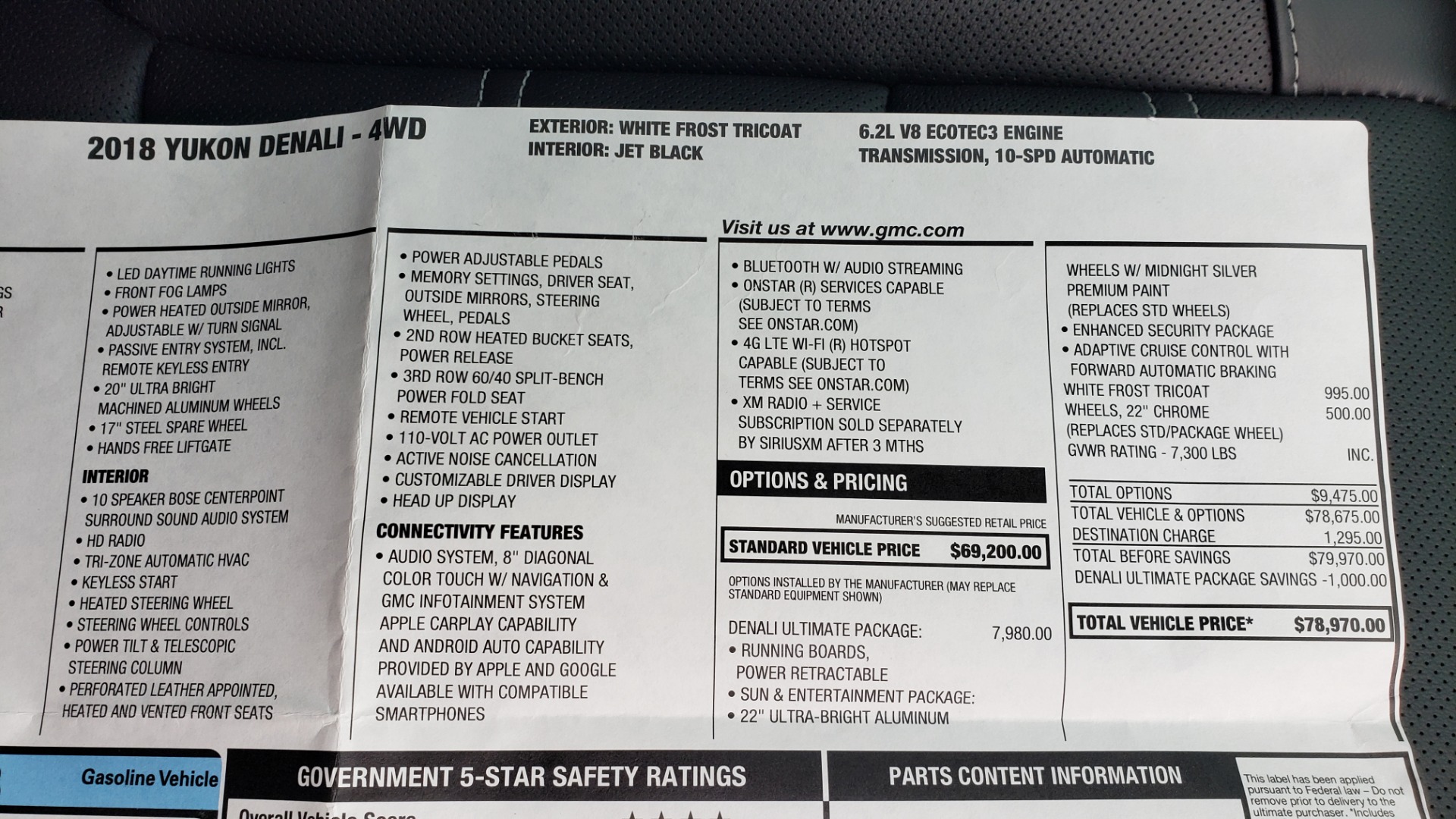Used 2018 GMC YUKON DENALI 4WD / NAV / SUNROOF / BOSE / 3-ROW / REARVIEW for sale Sold at Formula Imports in Charlotte NC 28227 105