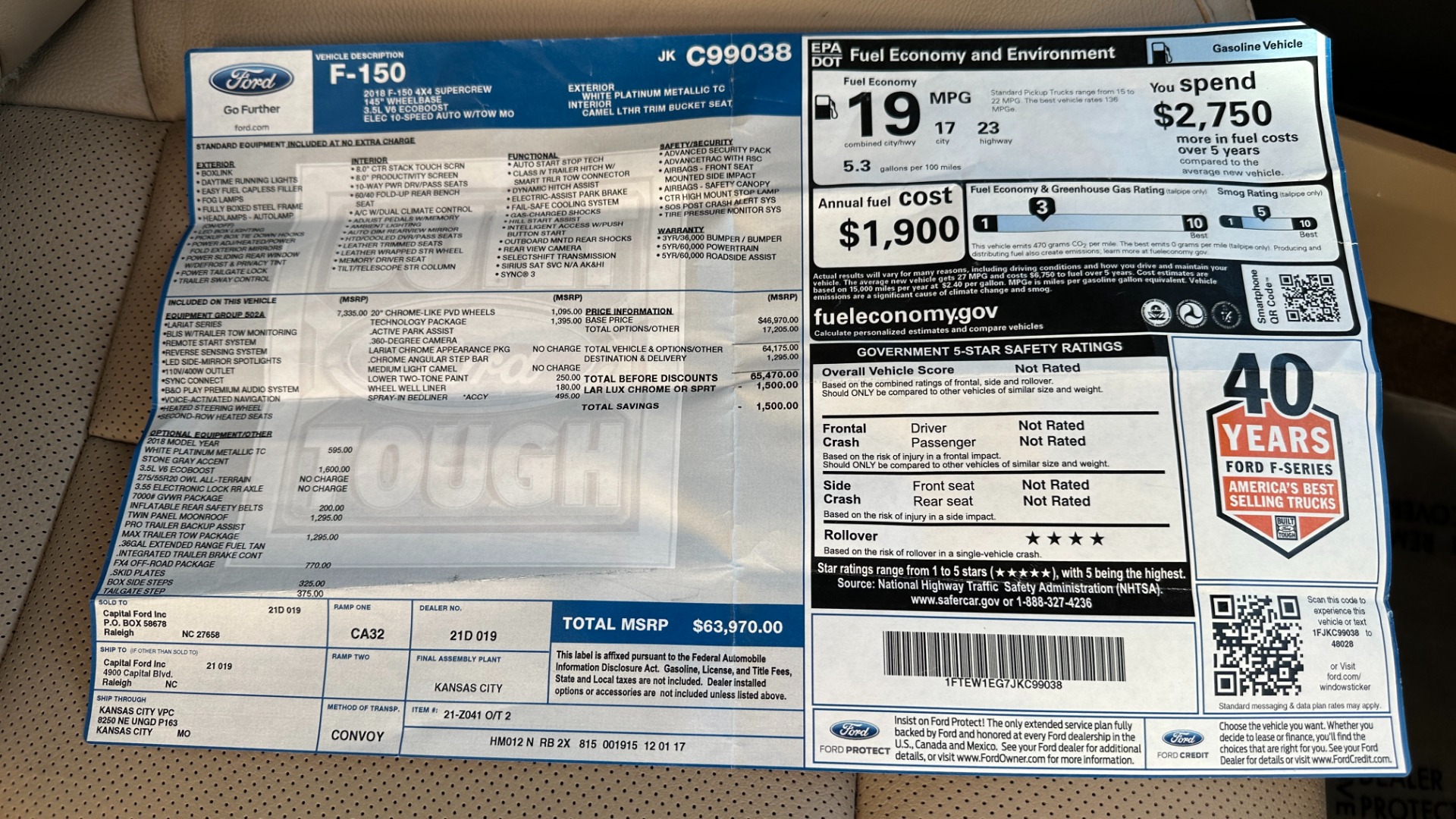 Used 2018 Ford F-150 LARIAT / 3.5L ECOBOOST / PANORAMIC ROOF / FX4 OFFROAD / MAX TOW PACKAGE for sale $35,995 at Formula Imports in Charlotte NC 28227 55
