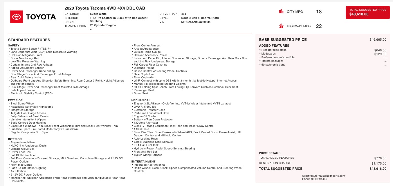 Used 2020 Toyota Tacoma 4WD TRD PRO / NAV / LEATHER / TRD WHEELS / BED COVER / SUNROOF for sale Sold at Formula Imports in Charlotte NC 28227 51