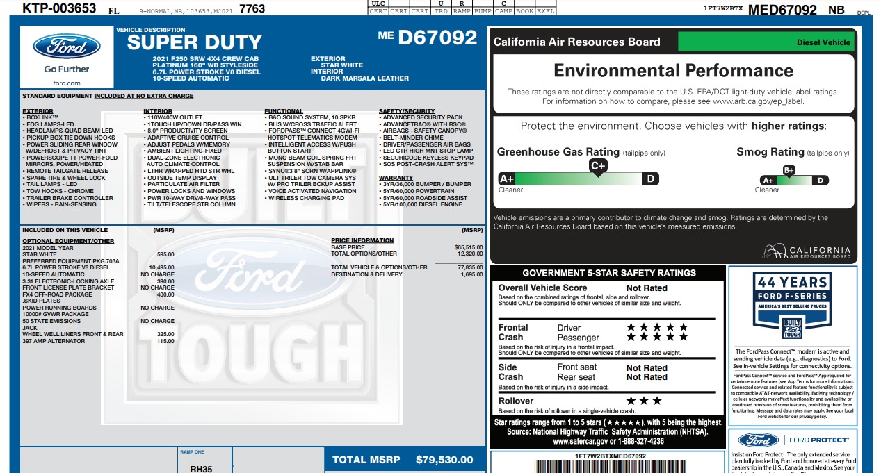 Used 2021 Ford Super Duty F-250 SRW PLATINUM / FX4 OFFROAD / 6.7L DIESEL / PWR SIDE STEPS / MASSAGE for sale $78,995 at Formula Imports in Charlotte NC 28227 57