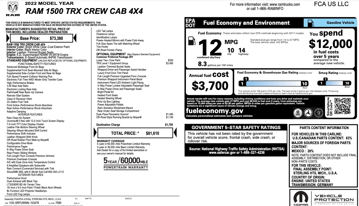 Used 2022 Ram 1500 TRX / LVL 1 / SUPERCHARGED / PANORAMIC ROOF / MOPAR RUNNING BOARDS / 2TONE for sale Sold at Formula Imports in Charlotte NC 28227 51