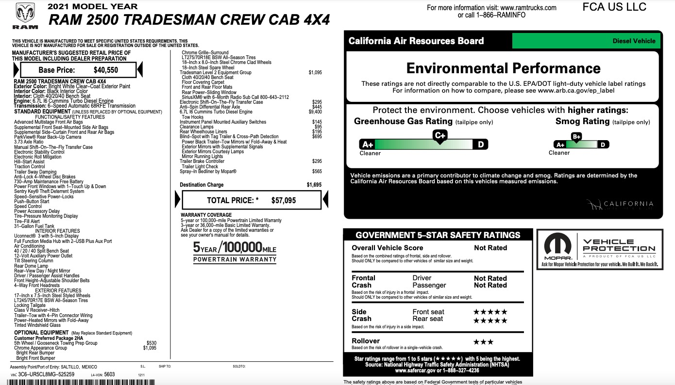 Used 2021 Ram 2500 TRADESMAN / LVL 2 PKG / 6.7L CUMMINS DIESEL / CREW CAB / 4X4 / CHROME PKG for sale $41,595 at Formula Imports in Charlotte NC 28227 41