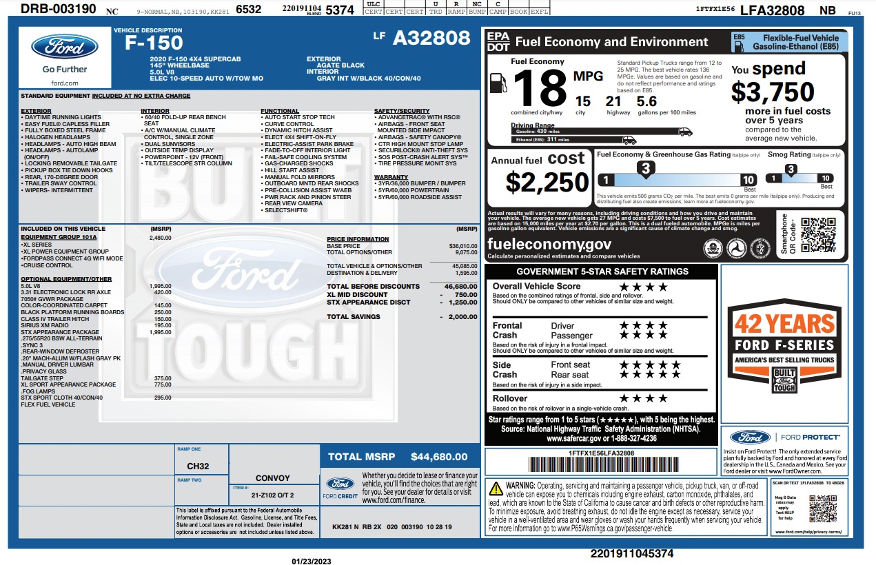 Used 2020 Ford F-150 XLT / STX PKG / SPORT PKG / 5.0L V8 / POWER EQUIPMENT / BED RACK for sale $33,900 at Formula Imports in Charlotte NC 28227 51