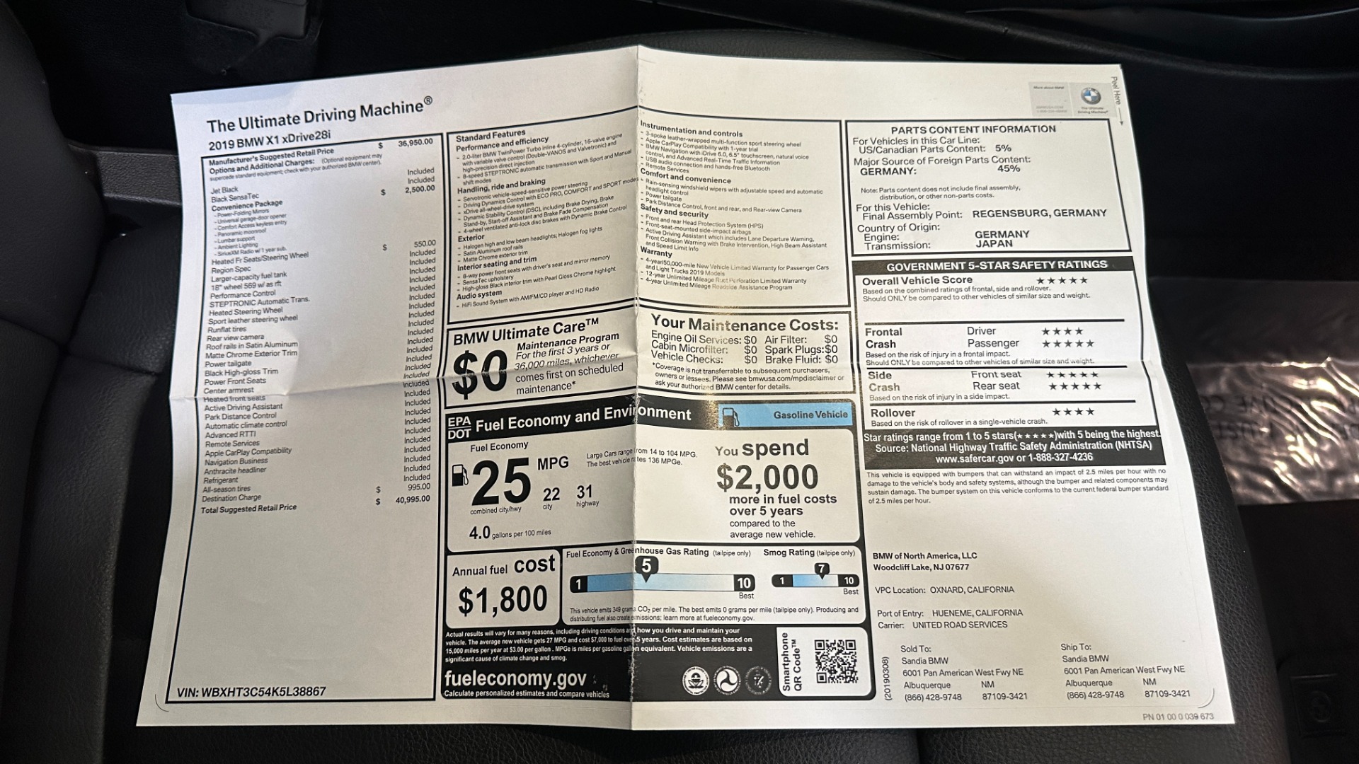 Used 2019 BMW X1 xDrive28i / CONVENEINCE PACKAGE / AMBIENT LIGHTING / PANORAMIC ROOF for sale $28,595 at Formula Imports in Charlotte NC 28227 48