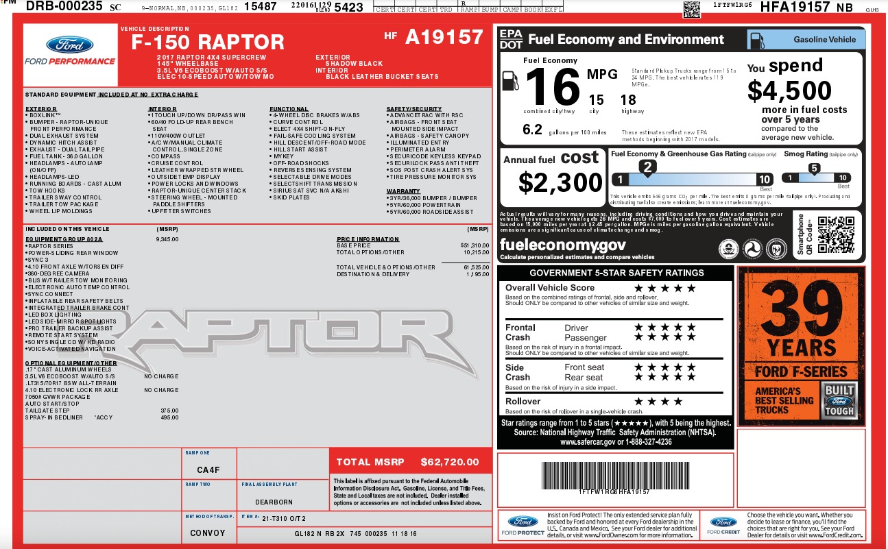 Used 2017 Ford F-150 RAPTOR / 802A PACKAGE / TAILGATE STEP / BEDLINER / SYNC 3 for sale $44,995 at Formula Imports in Charlotte NC 28227 52