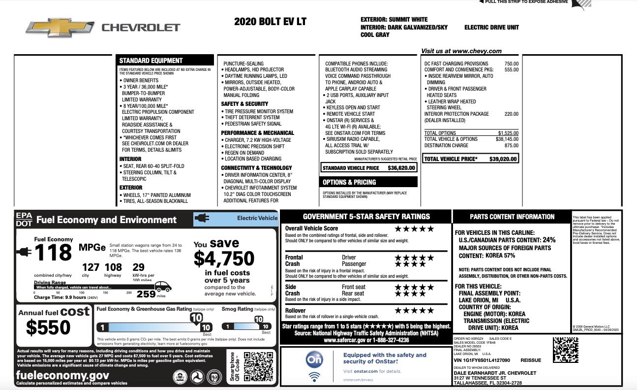 Used 2020 Chevrolet Bolt EV LT for sale Sold at Formula Imports in Charlotte NC 28227 42