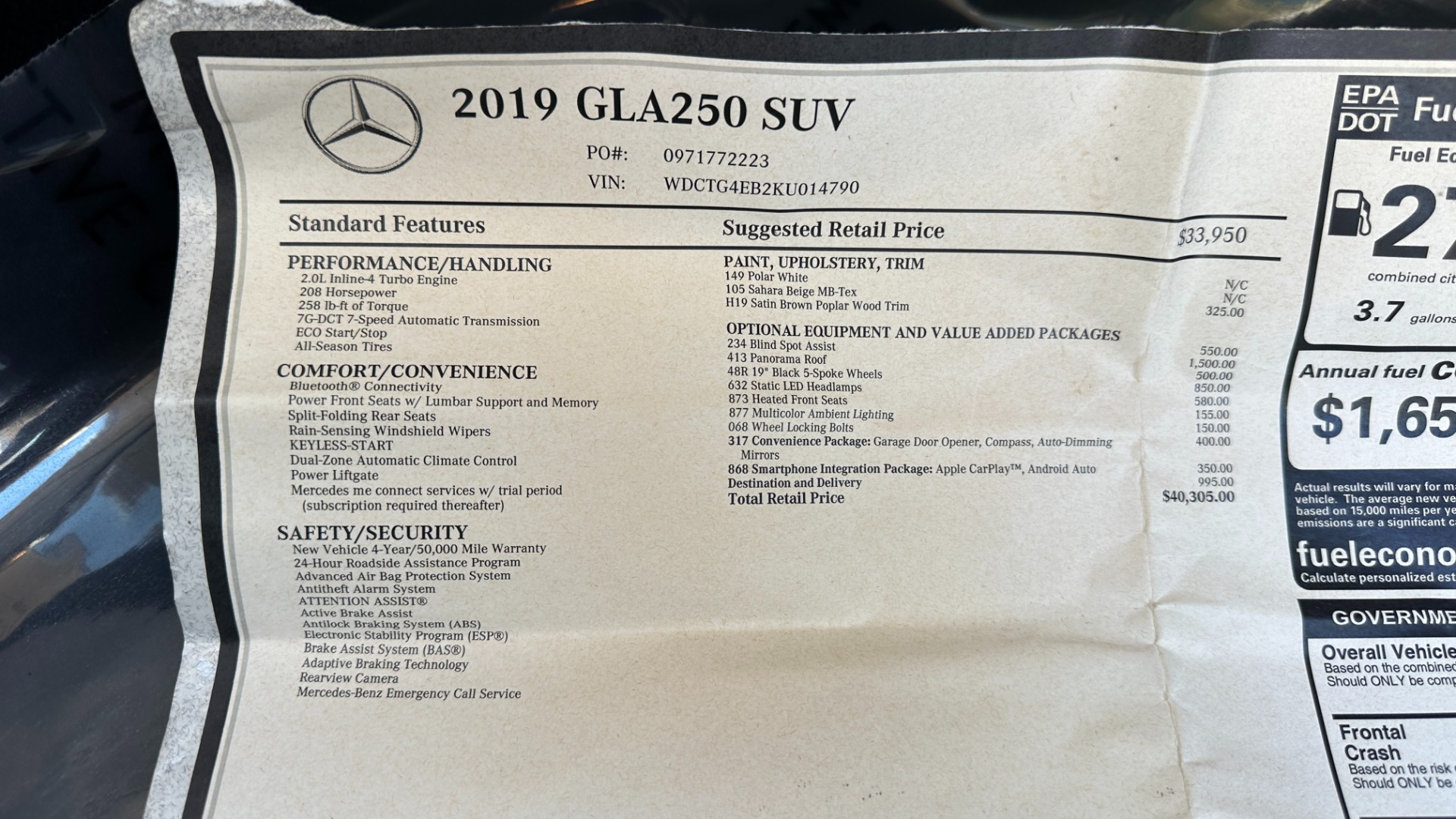 Used 2019 Mercedes-Benz GLA GLA 250 / BLIND SPOT / PANORAMIC ROOF / AMBIENT LIGHTING / CONVENIENCE PKG for sale Sold at Formula Imports in Charlotte NC 28227 44