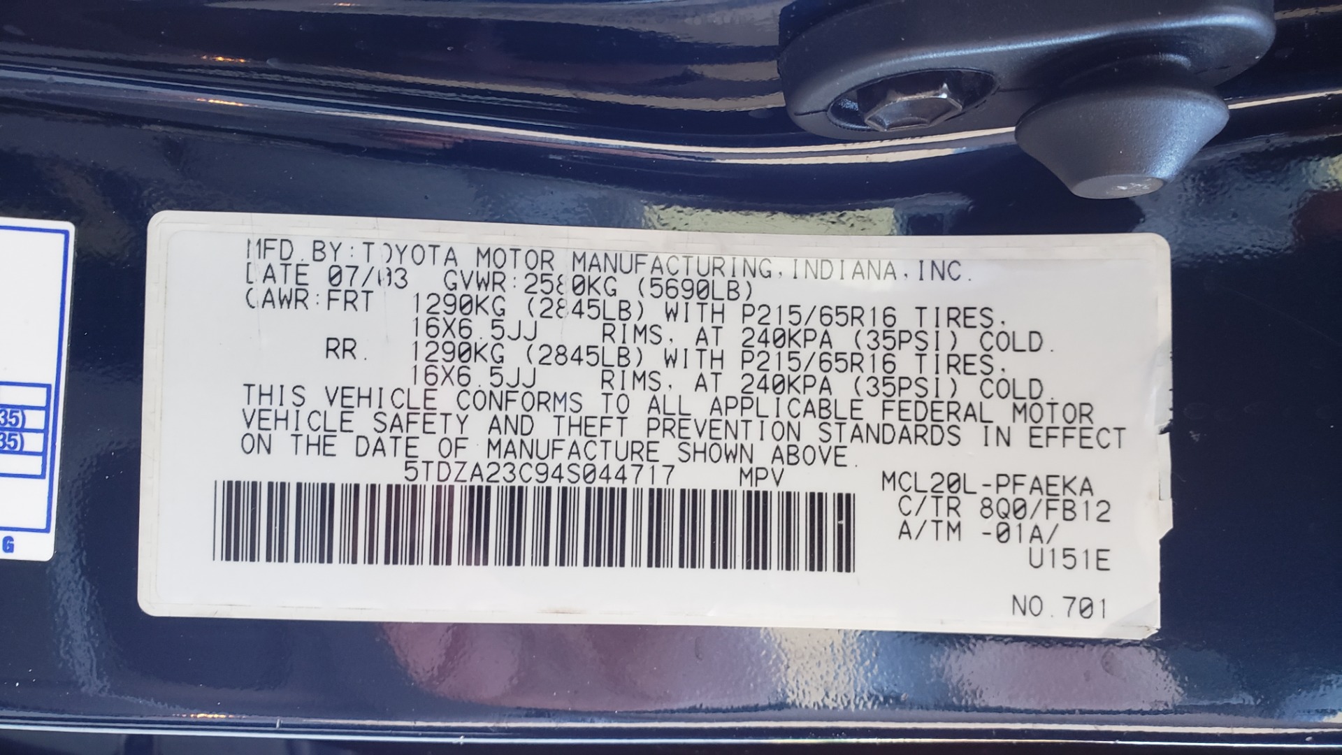 Used 2004 Toyota SIENNA LE 7-PASSENGER / ROOF RACK / PWR WNDWS for sale Sold at Formula Imports in Charlotte NC 28227 73