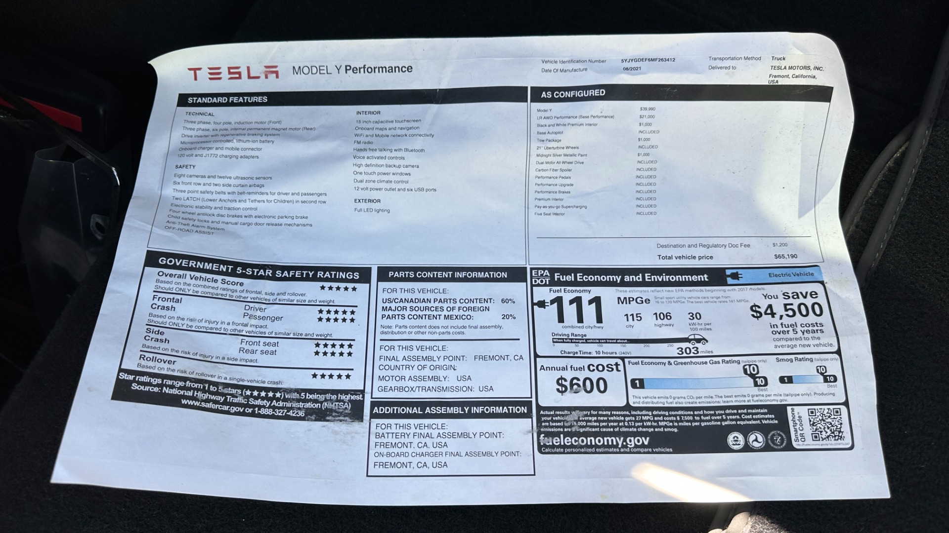Used 2021 Tesla Model Y PERFORMANCE / PREMIUM INTERIOR / AUTOPILOT / AWD / TOW PKG for sale $50,500 at Formula Imports in Charlotte NC 28227 48