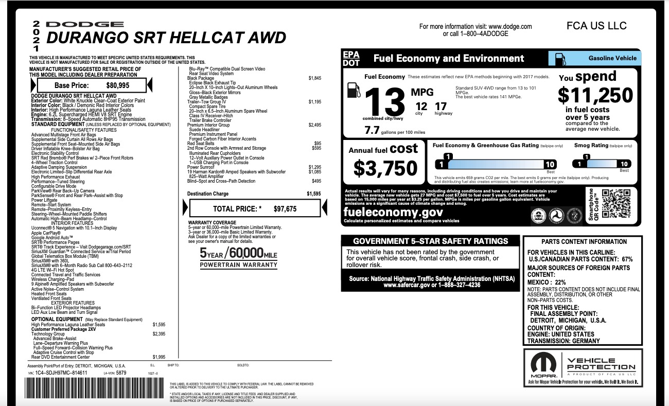 Used 2021 Dodge Durango SRT HELLCAT / LEGMAKER INTAKE / VARIANT WHEELS / EXHAUST for sale Sold at Formula Imports in Charlotte NC 28227 63