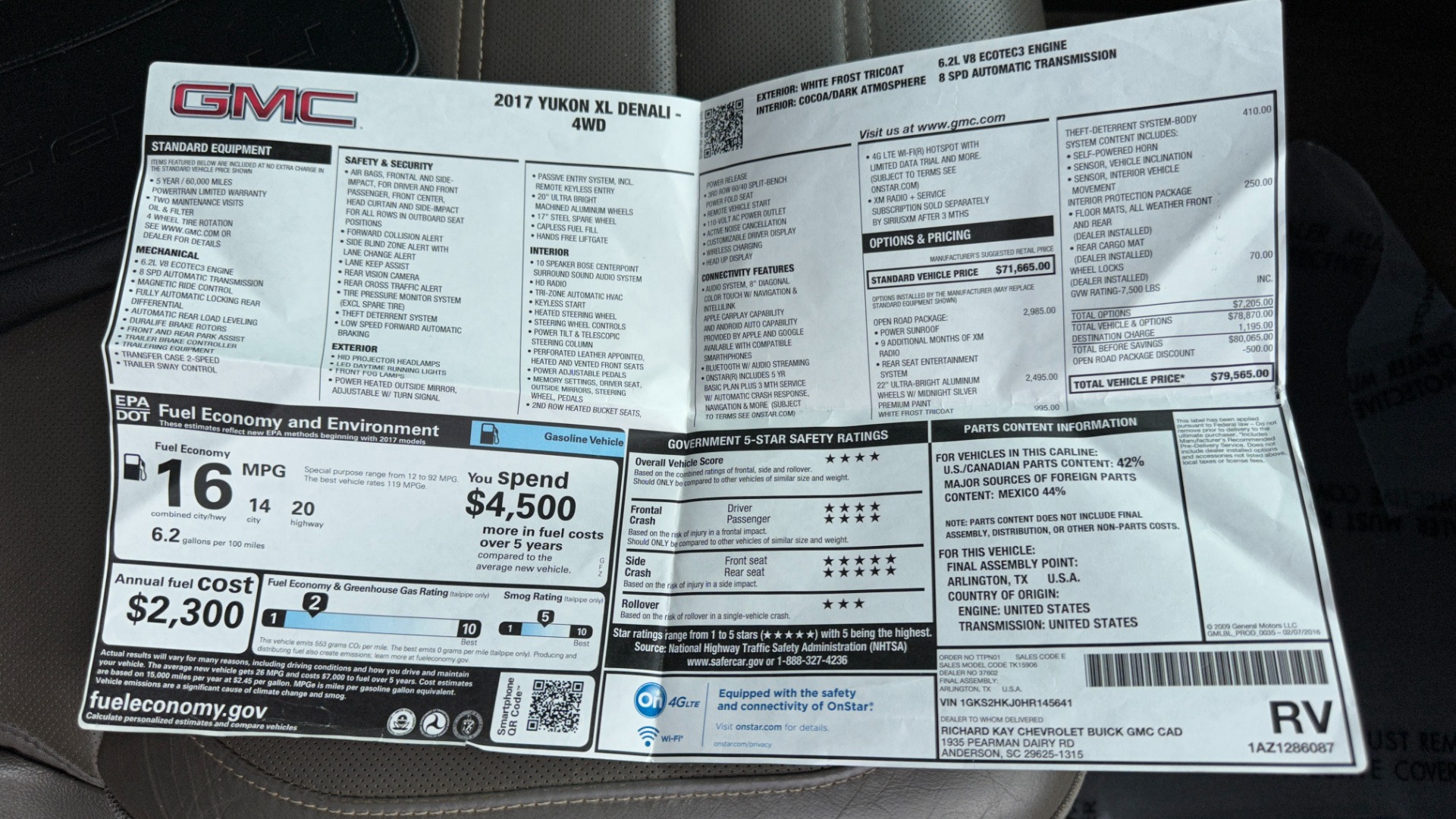Used 2017 GMC Yukon XL DENALI / OPEN ROAD PACKAGE / REAR ENTERTAINMENT / THEFT SYSTEM for sale $29,495 at Formula Imports in Charlotte NC 28227 72