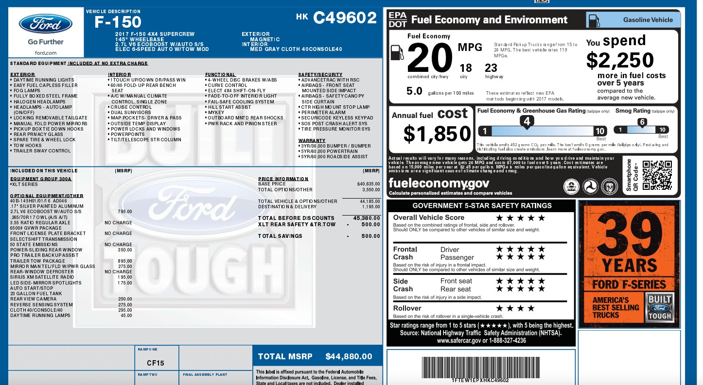 Used 2017 Ford F-150 XLT / 2.7L ECOBOOST / TOW PKG / BACKUP CAMERA for sale Sold at Formula Imports in Charlotte NC 28227 53