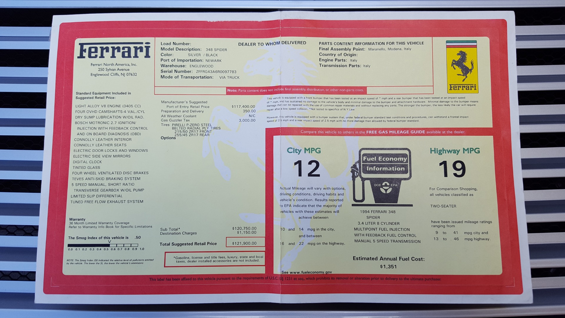 Used 1994 Ferrari 348 SPIDER CONVERTIBLE / GATED 5-SPD MANUAL for sale Sold at Formula Imports in Charlotte NC 28227 90