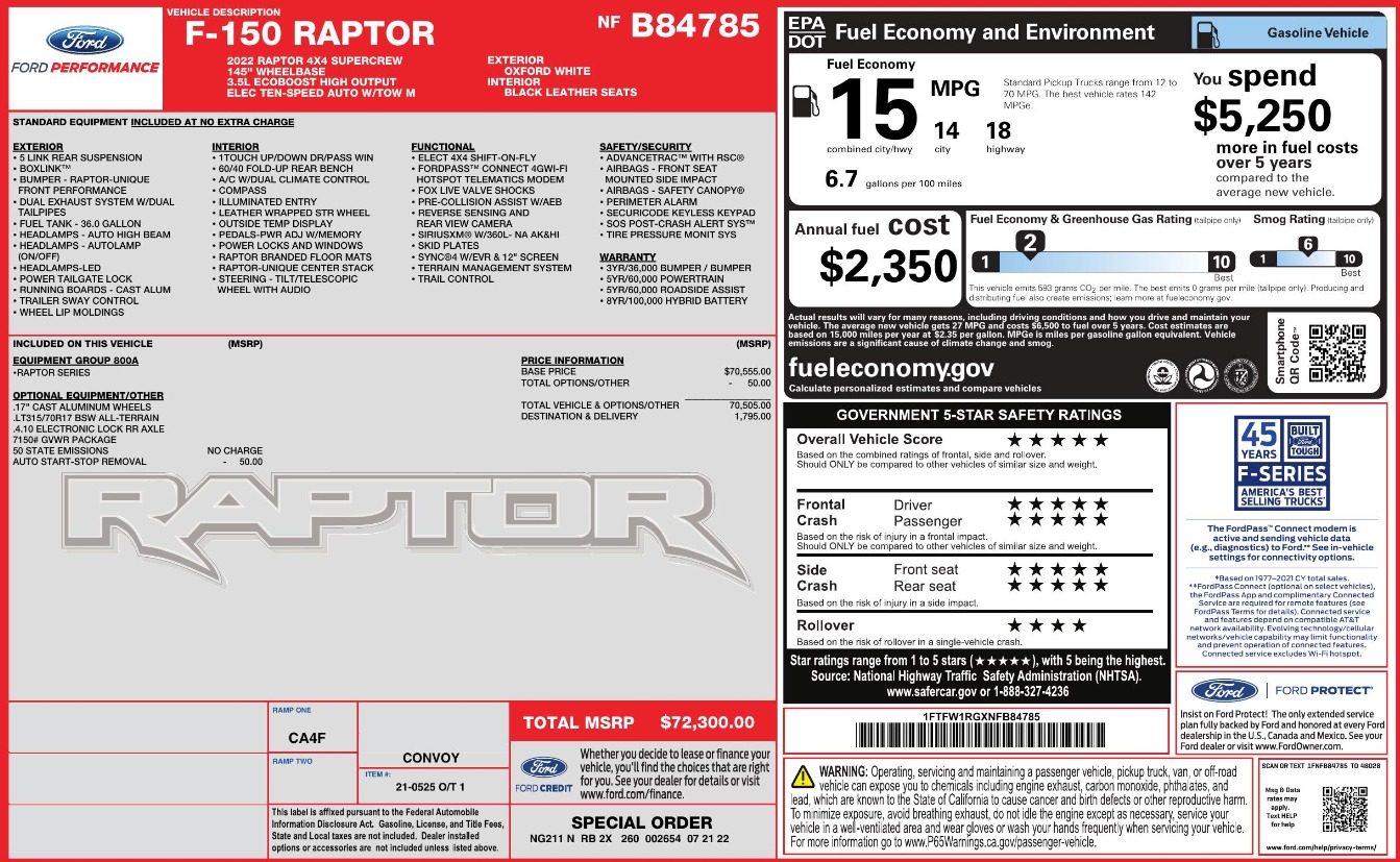Used 2022 Ford F-150 RAPTOR / AUTO CRUISE / POWER TAIL GATE / LEATHER / 4WD / NAV for sale $81,999 at Formula Imports in Charlotte NC 28227 53