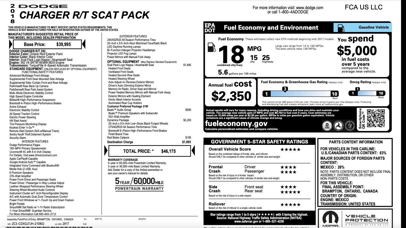 Used 2018 Dodge Charger R/T SCAT PACK / BEATS AUDIO / DYNAMICS PKG / SCAT PACK LEATHER SEATS for sale $35,999 at Formula Imports in Charlotte NC 28227 46