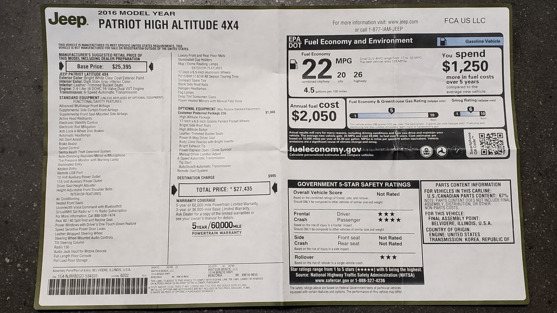 Used 2016 Jeep Patriot High Altitude Edition for sale Sold at Formula Imports in Charlotte NC 28227 62
