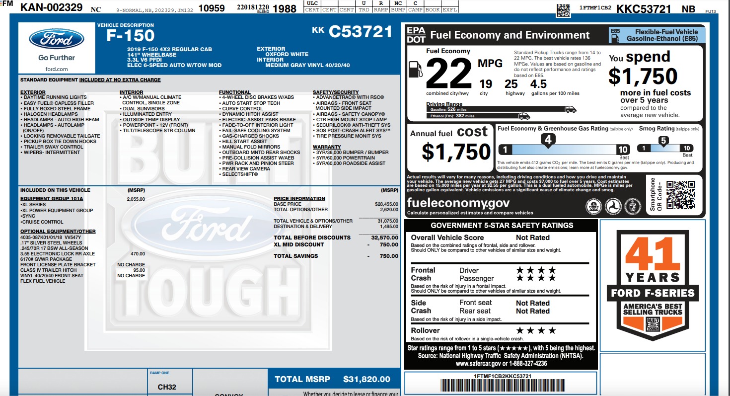 Used 2019 Ford F-150 XL / WORK TRUCK / VINYL SEATS / BED RACK / TOOLBOX / 2WD for sale $18,995 at Formula Imports in Charlotte NC 28227 51