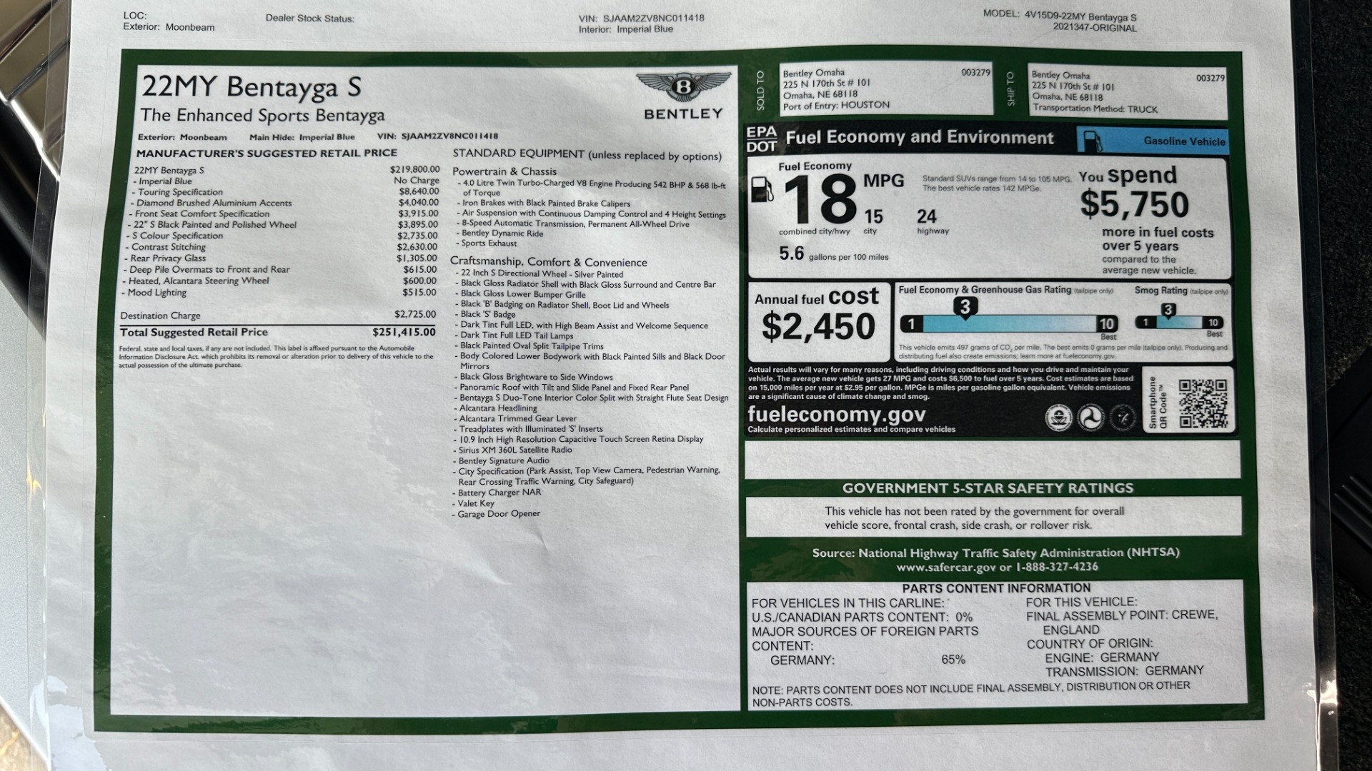 Used 2022 Bentley Bentayga S / CUSTOM AL13 WHEELS / TOURING / COMFORT / MOOD LIGHTING for sale $234,900 at Formula Imports in Charlotte NC 28227 59