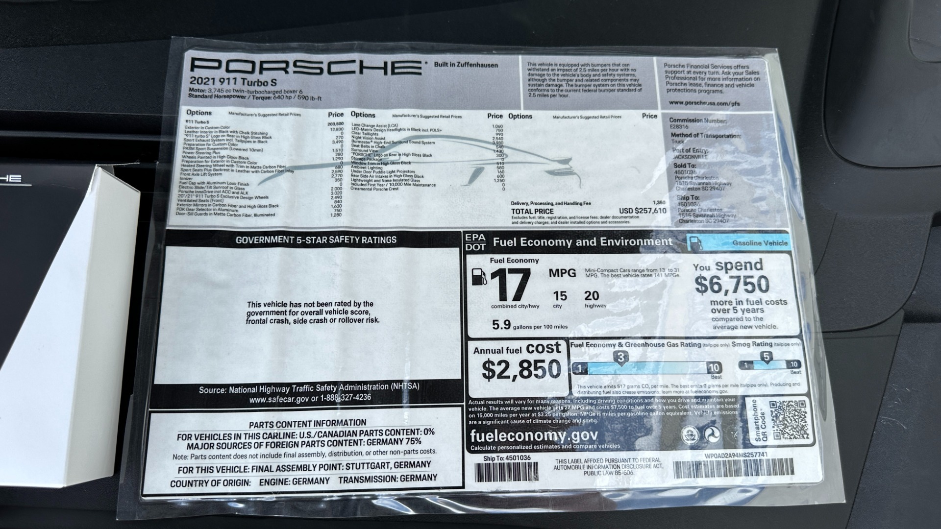 Used 2021 Porsche 911 TURBO S / CUSTOM PTS COLOR / BIG OPTIONS / SPORT SEATS / CARBON FIBER for sale $289,000 at Formula Imports in Charlotte NC 28227 50