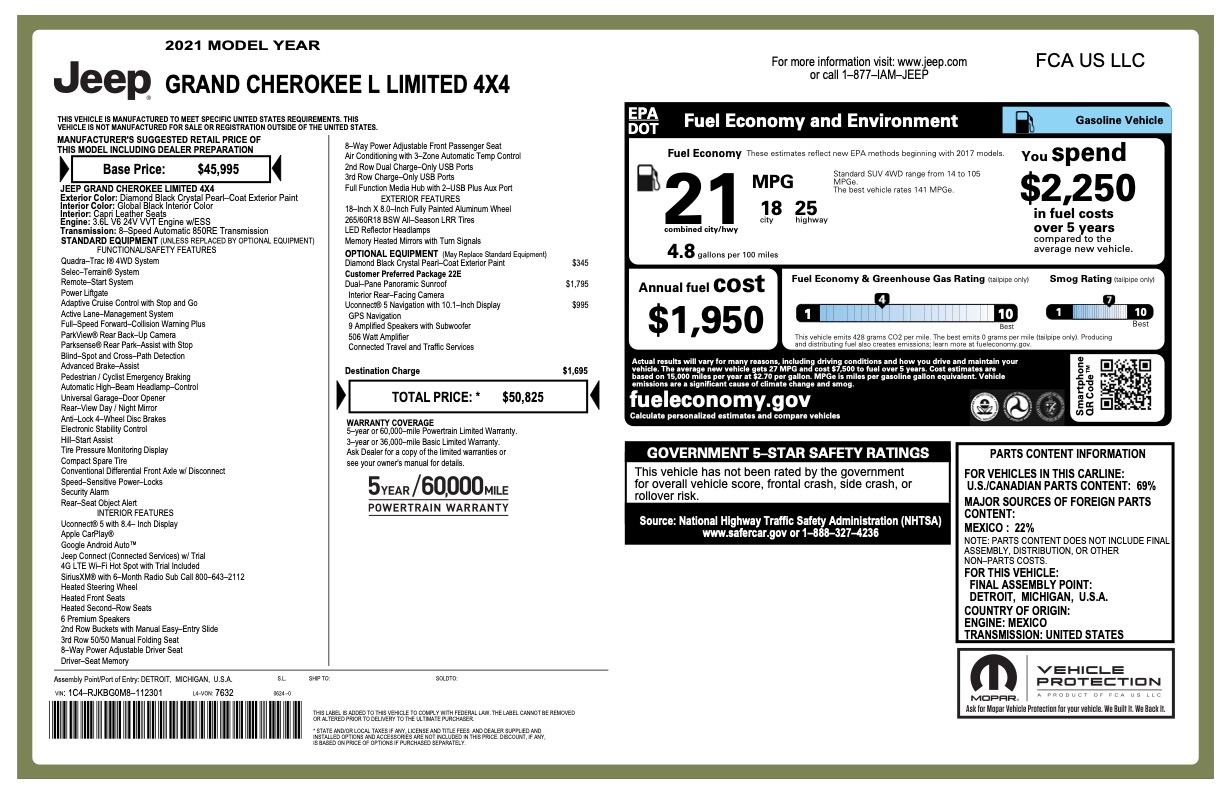 Used 2021 Jeep Grand Cherokee L Limited for sale $40,995 at Formula Imports in Charlotte NC 28227 68