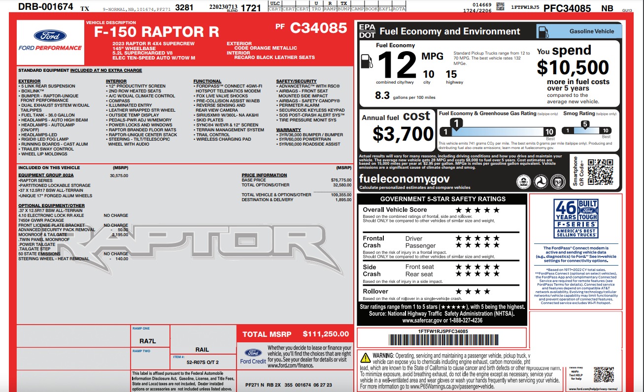 Used 2023 Ford F-150 Raptor R / SUPERCHARGED V8 / RECARO SEATS / PANORAMIC ROOF / 37IN TIRES for sale $135,000 at Formula Imports in Charlotte NC 28227 60