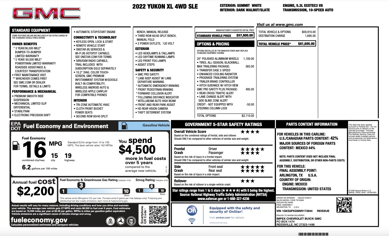 Used 2022 GMC Yukon XL SLE / LEATHER / MAX TRAILERING / SAFETY PLUS for sale $59,999 at Formula Imports in Charlotte NC 28227 52