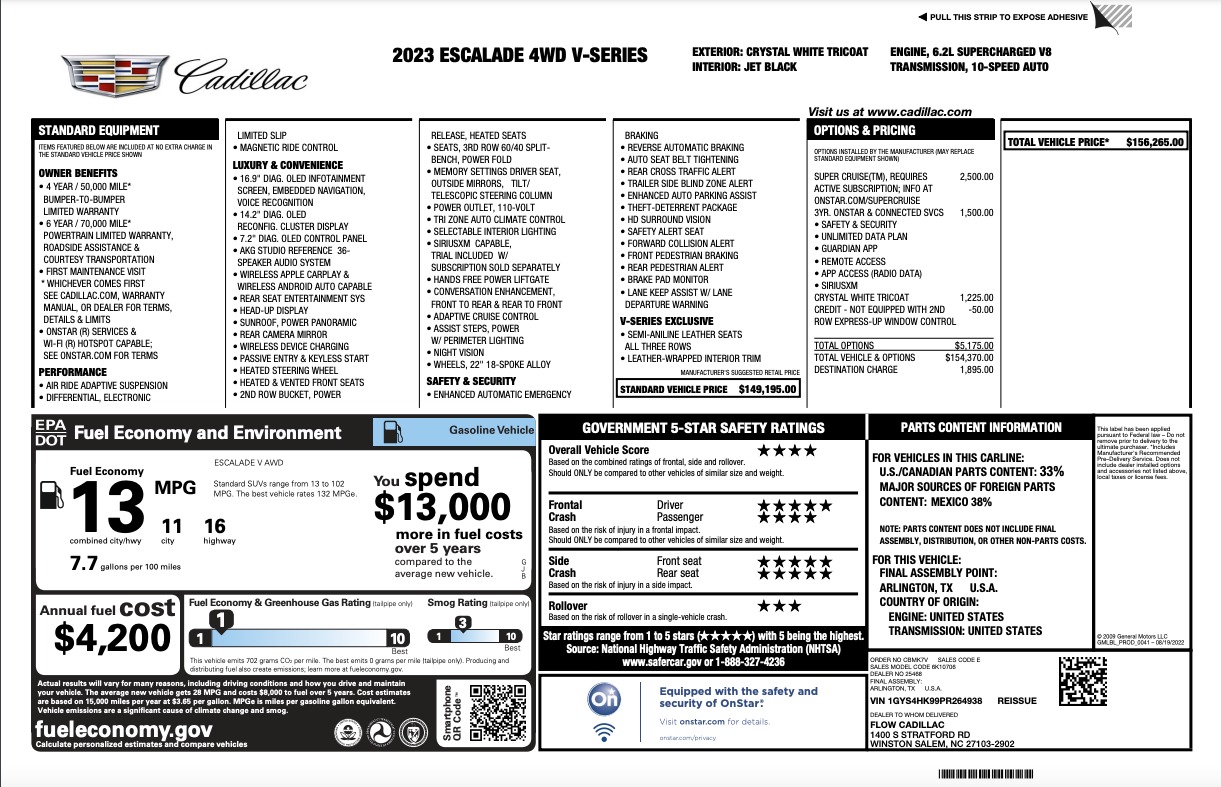 Used 2023 Cadillac Escalade AWD V-Series for sale $189,999 at Formula Imports in Charlotte NC 28227 54
