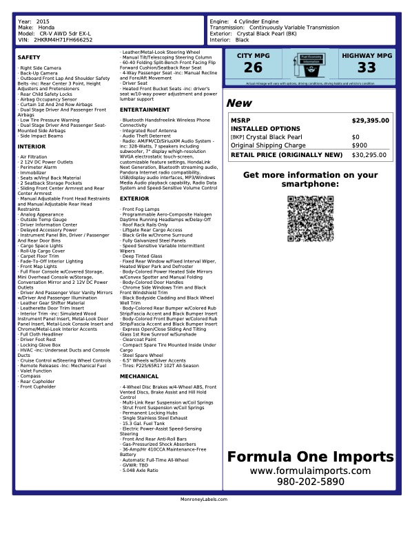 Used 2015 Honda CR-V EX-L for sale $16,995 at Formula Imports in Charlotte NC 28227 61
