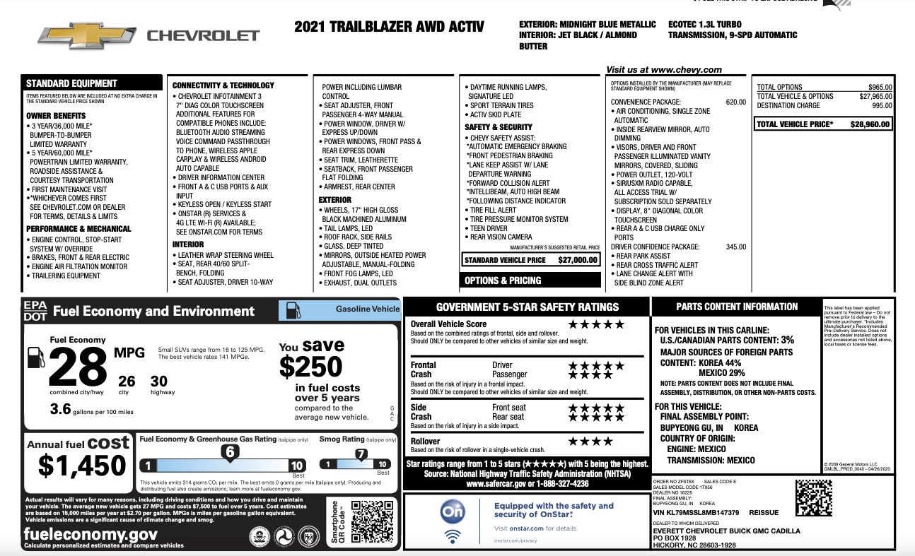 Used 2021 Chevrolet Trailblazer ACTIV for sale Sold at Formula Imports in Charlotte NC 28227 52