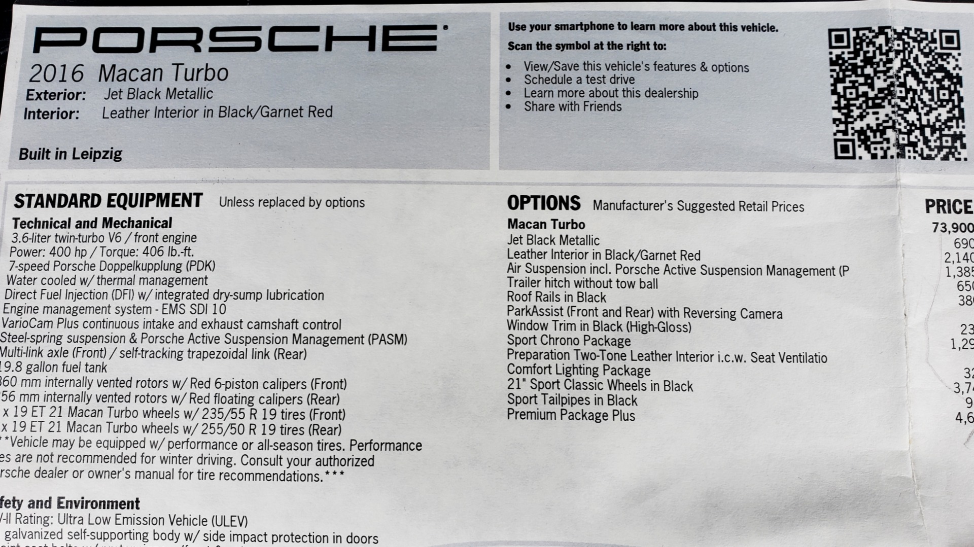 Used 2016 Porsche MACAN TURBO / PREM / NAV / PARK ASST / BOSE / PDK / CHRONO PKG for sale Sold at Formula Imports in Charlotte NC 28227 94