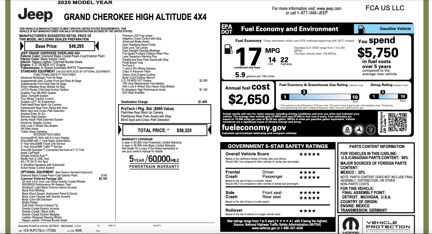 Used 2020 Jeep Grand Cherokee HIGH ALTITUDE / 5.7L V8 HEMI / 22S PKG / PREMIUM AUDIO PKG for sale $28,995 at Formula Imports in Charlotte NC 28227 52
