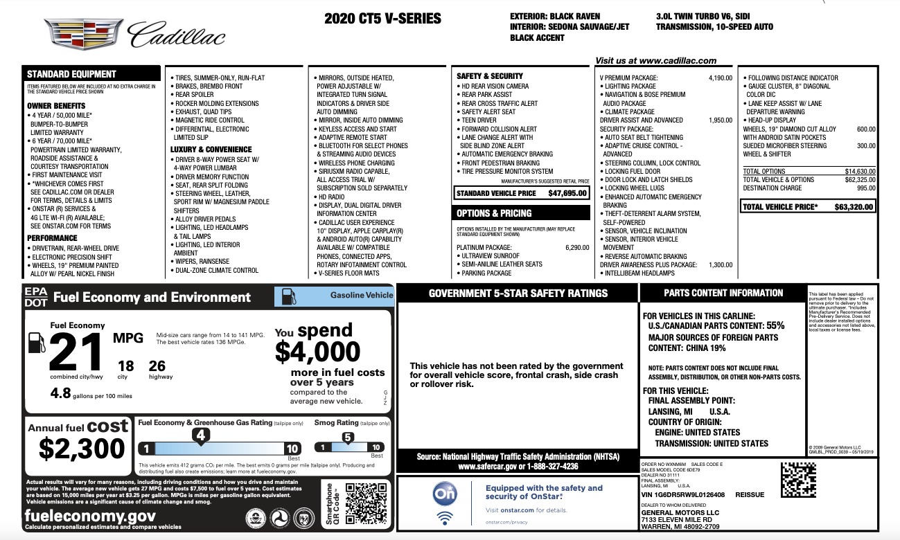 Used 2020 Cadillac CT5 V-SERIES / PLATINUM PKG / DRIVER ASSIST / DRIVER AWARENESS PLUS for sale $41,200 at Formula Imports in Charlotte NC 28227 53