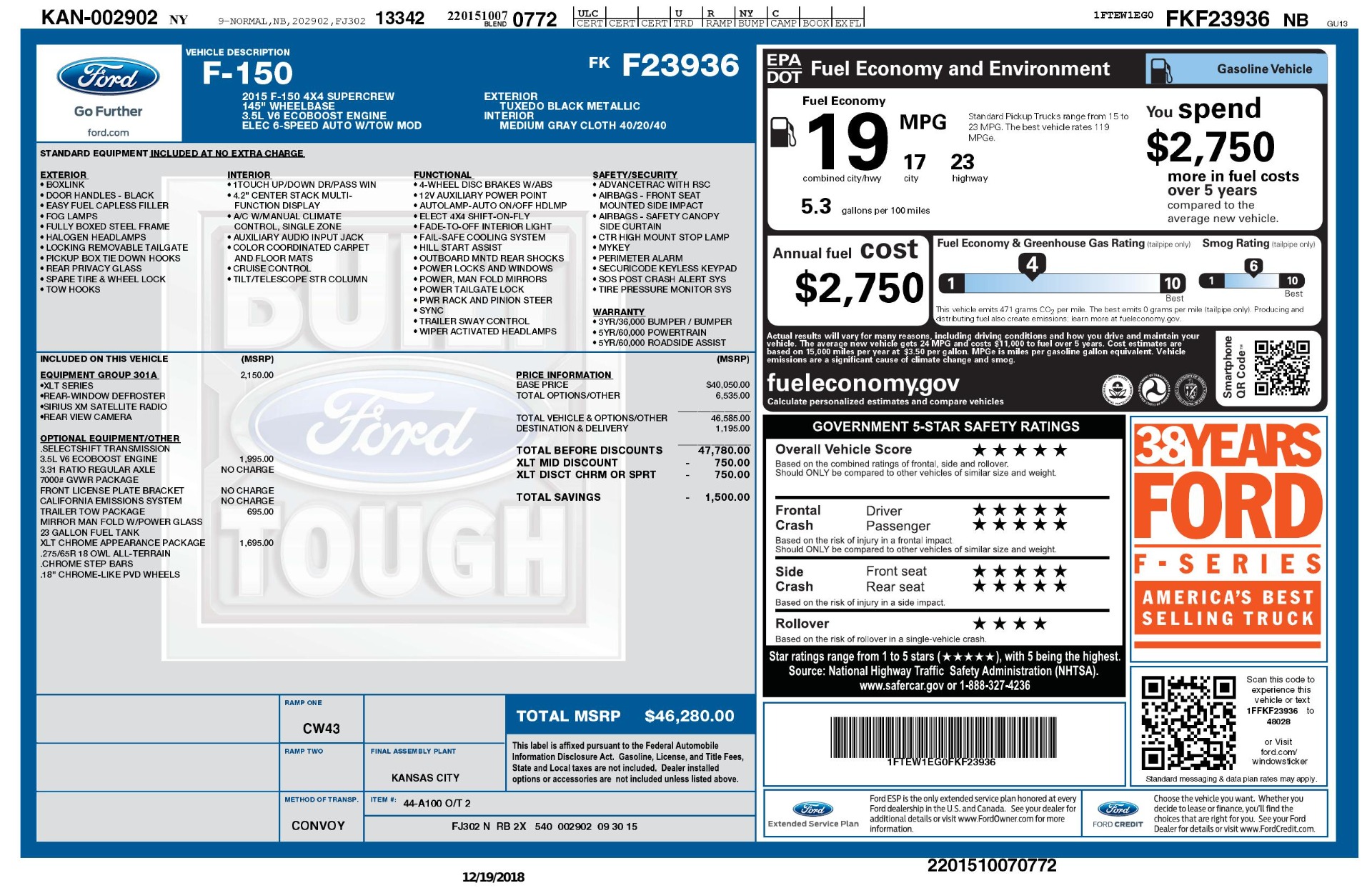 Used 2015 Ford F-150 XLT ECO BOOST // APPEARANCE PKG // TOW PKG for sale Sold at Formula Imports in Charlotte NC 28227 41