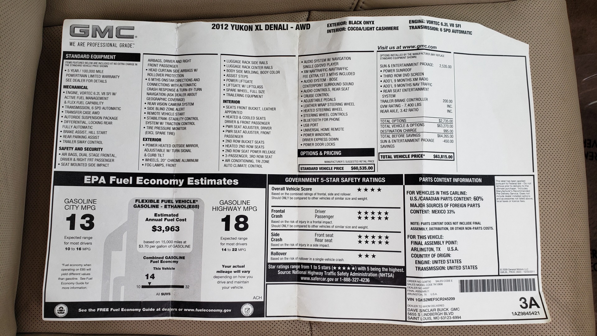 Used 2012 GMC YUKON XL DENALI AWD / NAV / SUN & ENT PKG / SUNROOF / REARVIEW / 3-ROW for sale Sold at Formula Imports in Charlotte NC 28227 84