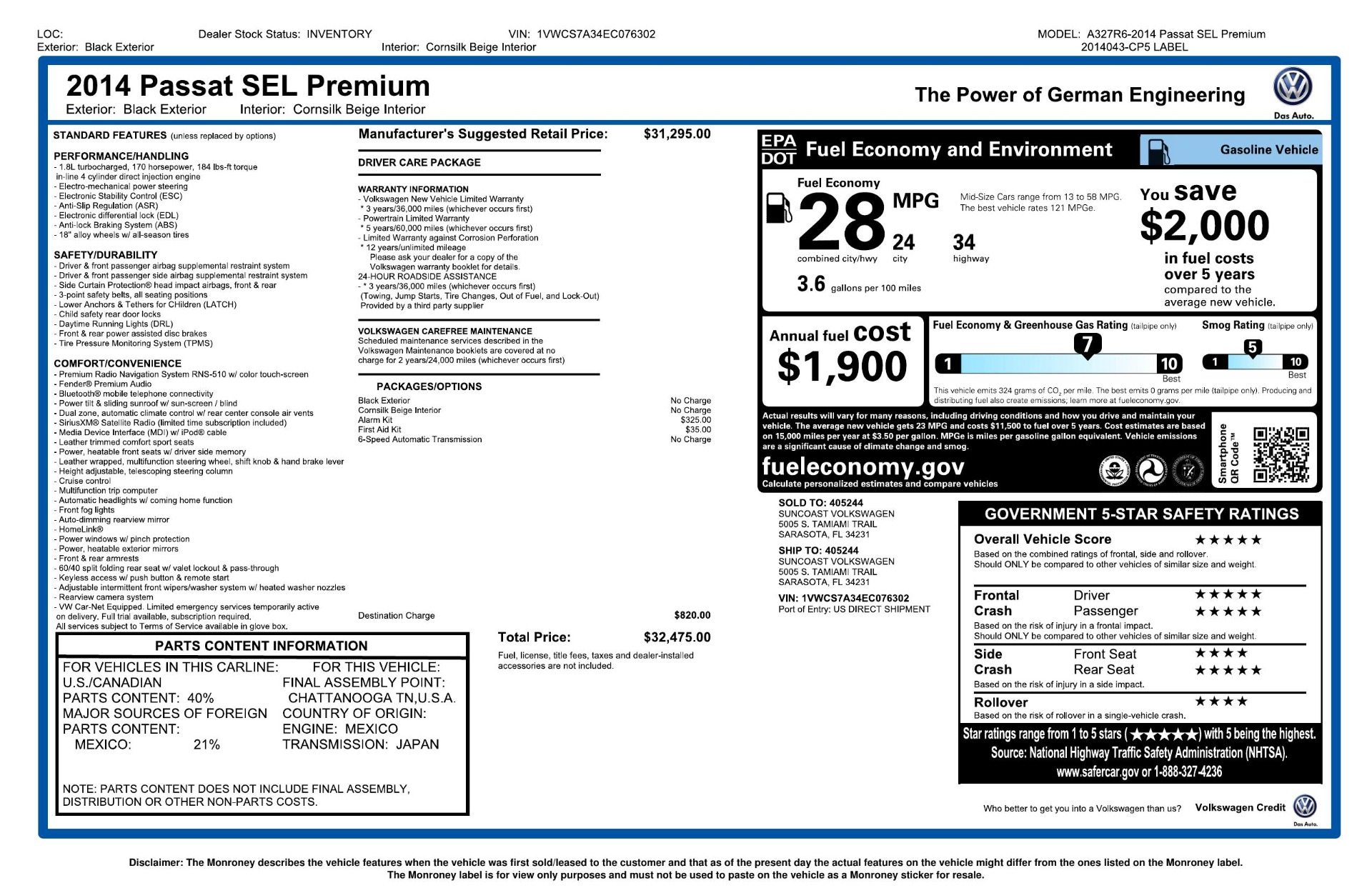 Used 2014 Volkswagen PASSAT SEL PREMIUM / NAV / SUNROOF / REARVIEW / 6-SPD AUTO for sale Sold at Formula Imports in Charlotte NC 28227 86