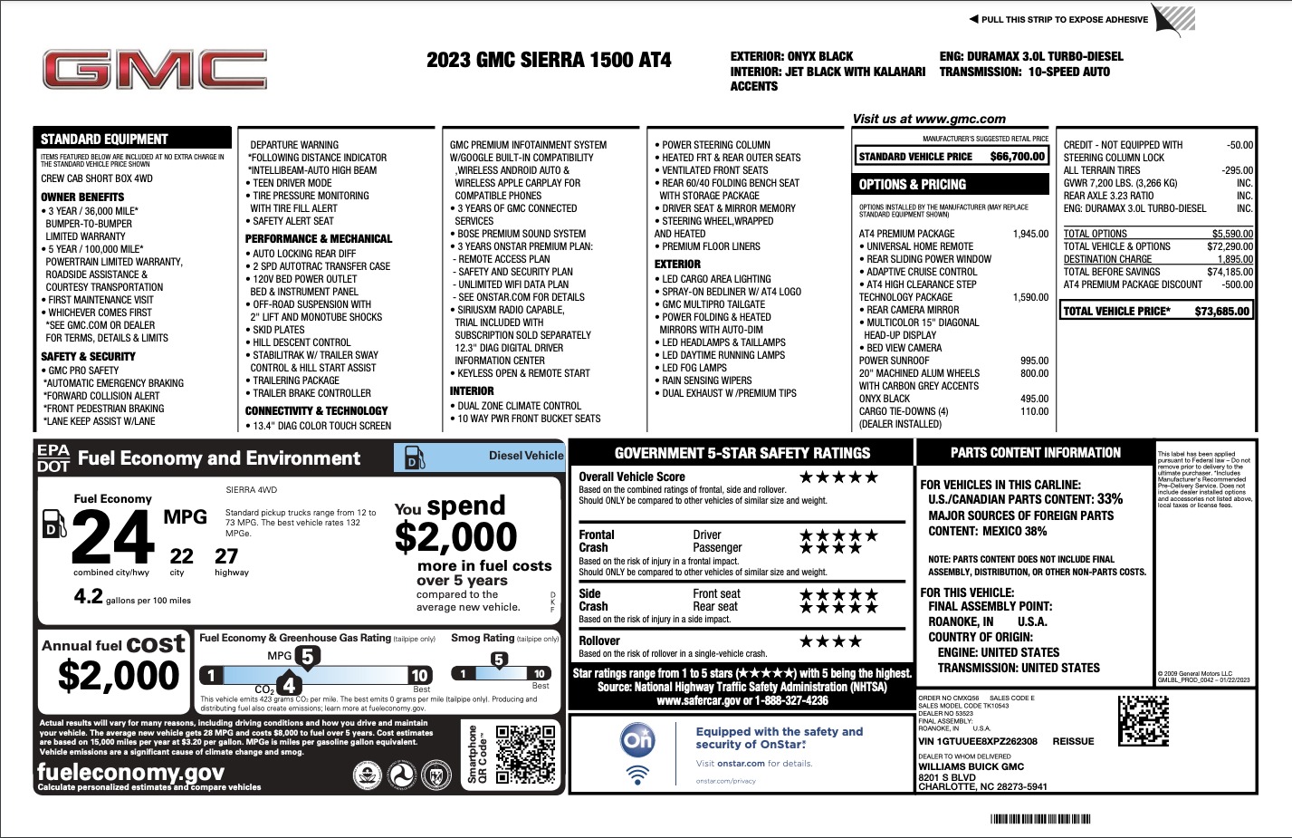Used 2023 GMC Sierra 1500 AT4 AT4 DIESEL PREMIUM PKG / TECHNOLOGY PKG for sale Sold at Formula Imports in Charlotte NC 28227 65