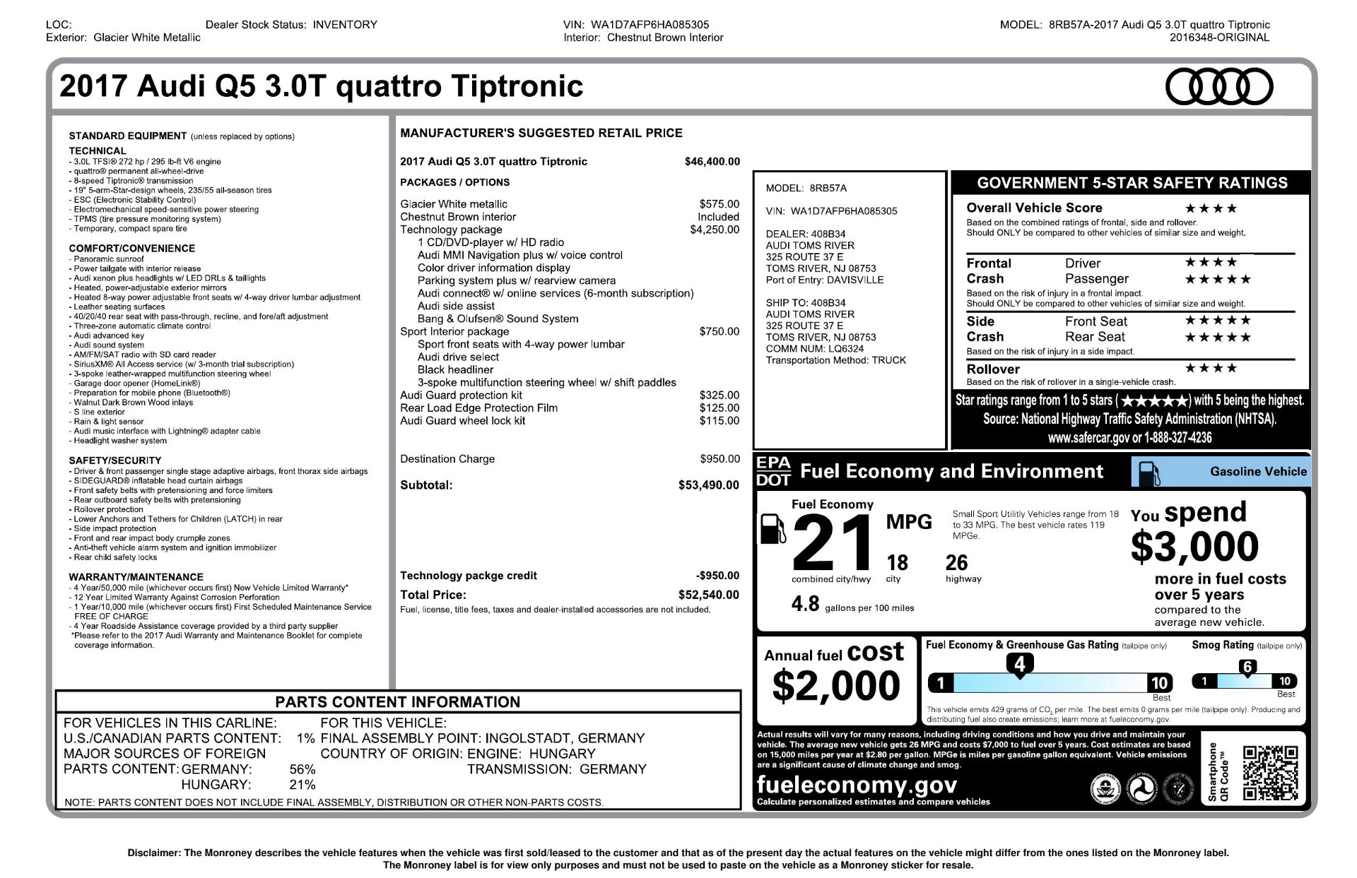 Used 2017 Audi Q5 PREMIUM PLUS / TECH / NAV / SUNROOF / REARVIEW for sale Sold at Formula Imports in Charlotte NC 28227 80