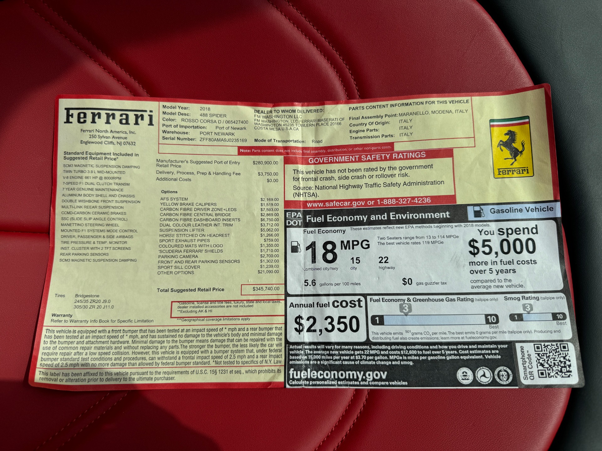 Used 2018 Ferrari 488 Spider RYFT EXHAUST / AFS LIGHTING / CARBON FIBER TRIM / 20 FORGED WHEELS for sale Sold at Formula Imports in Charlotte NC 28227 73