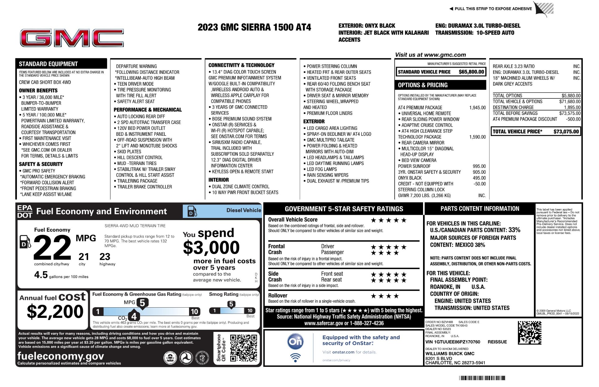 Used 2023 GMC Sierra 1500 AT4 DIESEL for sale Sold at Formula Imports in Charlotte NC 28227 67
