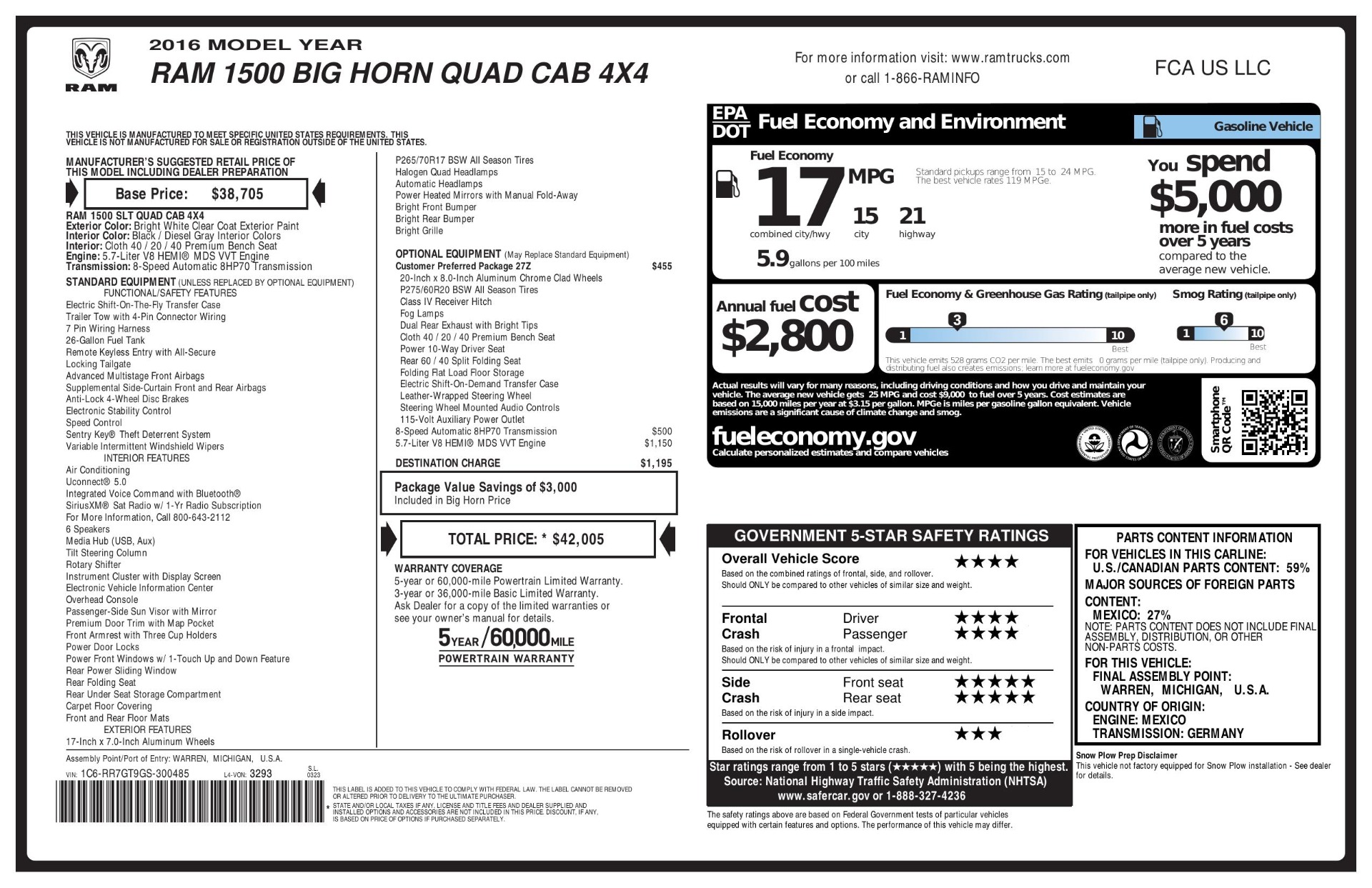 Used 2016 Ram 1500 BIG HORN QUAD CAB 4X4 / 5.7L HEMI V8 / 8-SPD AUTO for sale Sold at Formula Imports in Charlotte NC 28227 81