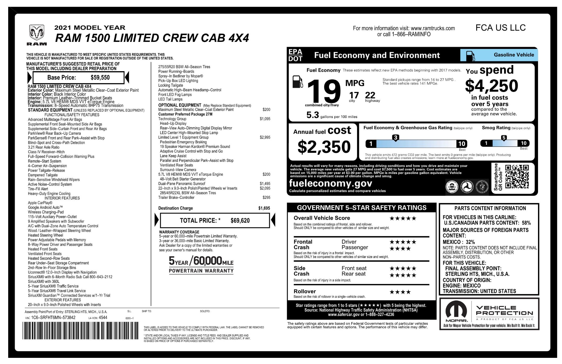 Used 2021 Ram 1500 Limited TECH PKG / LVEL 1 EQ PKG / HARMON KARDON / 22IN WHEELS for sale Sold at Formula Imports in Charlotte NC 28227 63