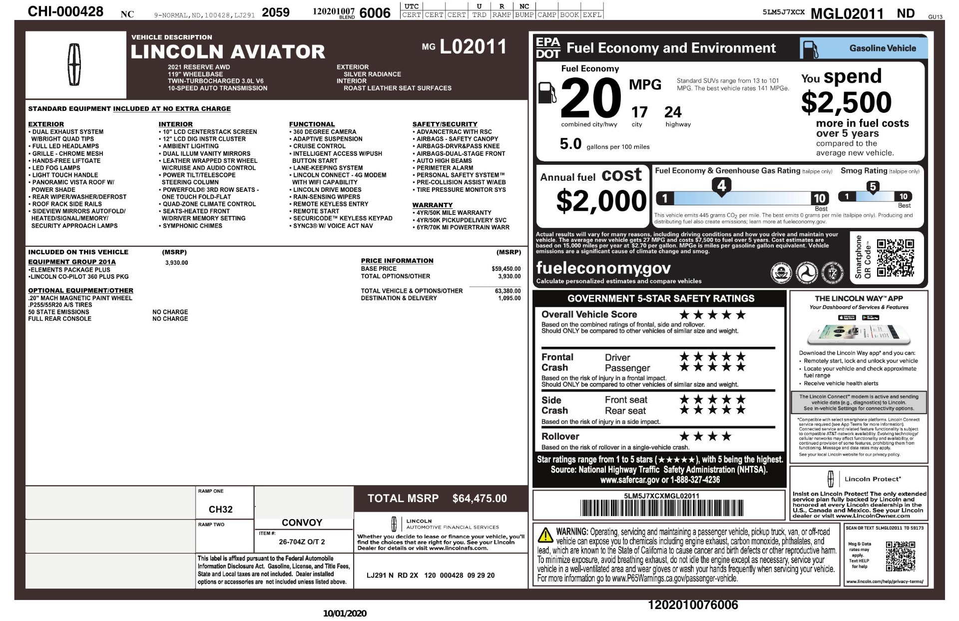 Used 2021 Lincoln Aviator Reserve CO-PILOT 360 PLUS PKG / 201A PKG / ELEMENT PKG PLUS for sale Sold at Formula Imports in Charlotte NC 28227 65
