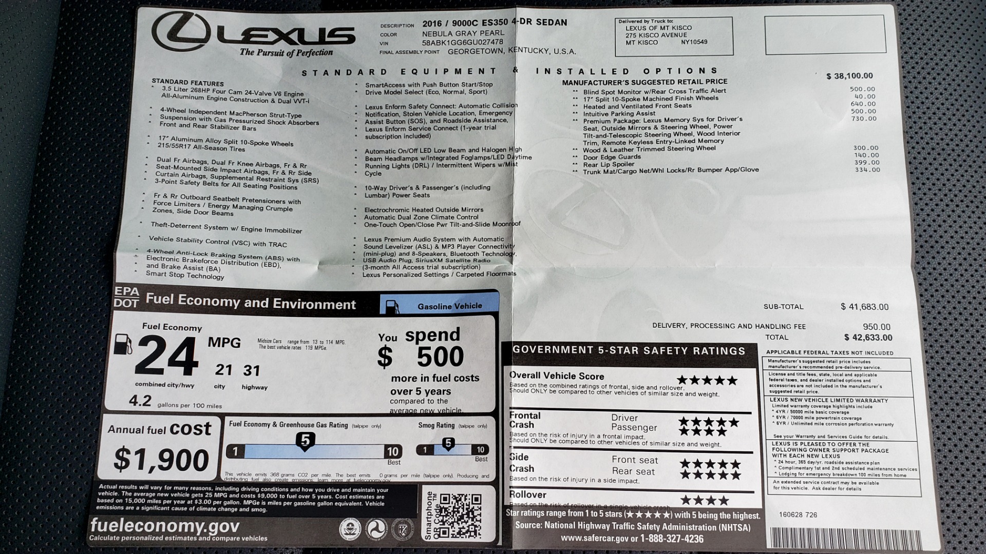 Used 2016 Lexus ES 350 4-DR PREMIUM / SUNROOF / BSM / REARVIEW / VENT STS for sale Sold at Formula Imports in Charlotte NC 28227 80