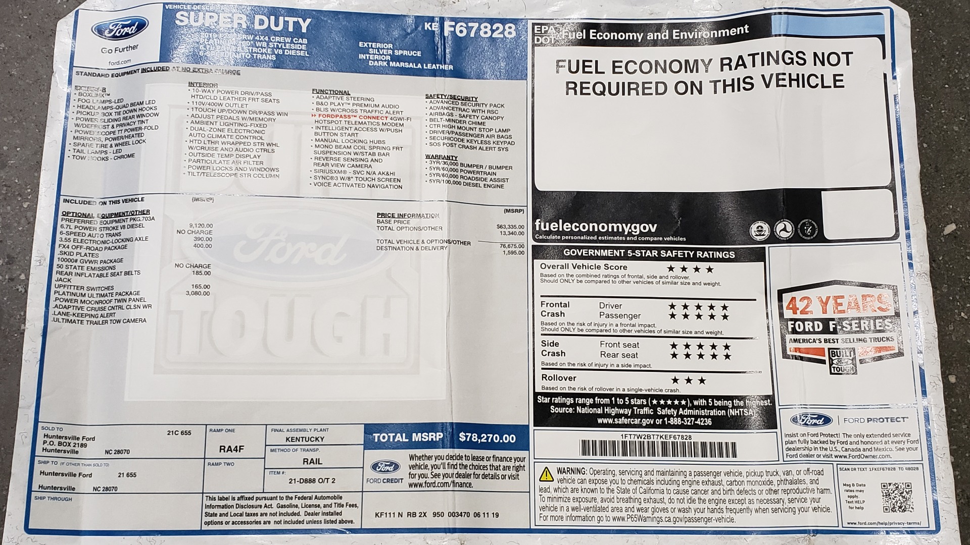 Used 2019 Ford SUPER DUTY F-250 SRW PLATINUM ULTIMATE / NAV / PANO-ROOF / REARVIEW for sale Sold at Formula Imports in Charlotte NC 28227 100