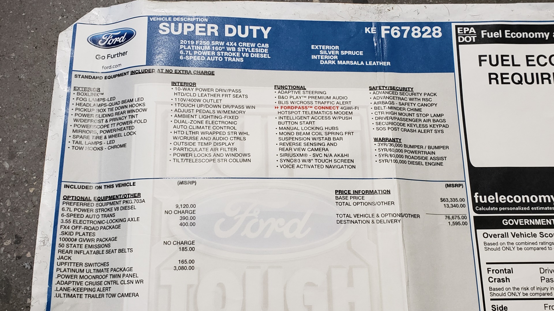Used 2019 Ford SUPER DUTY F-250 SRW PLATINUM ULTIMATE / NAV / PANO-ROOF / REARVIEW for sale Sold at Formula Imports in Charlotte NC 28227 101