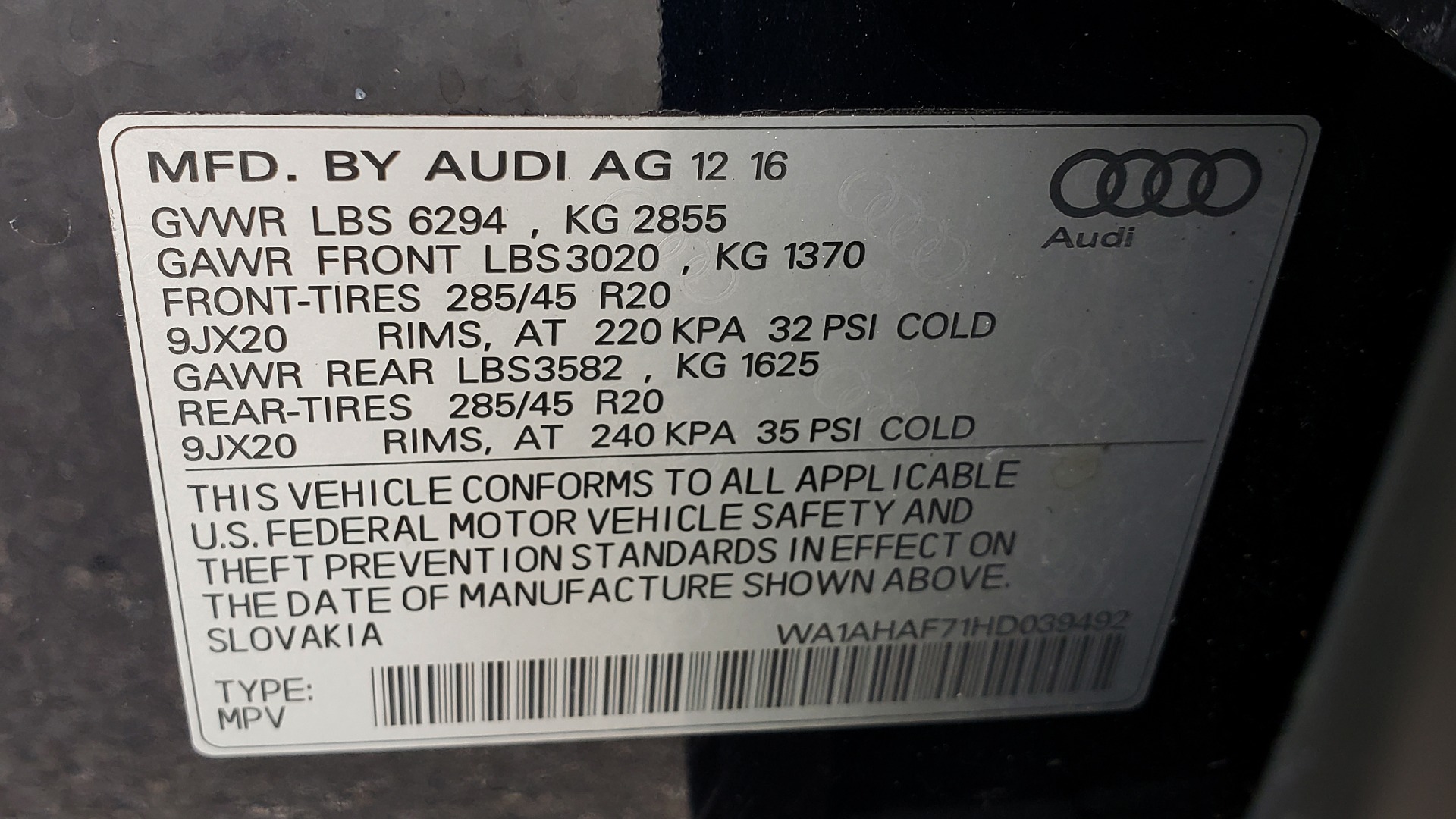 Used 2017 Audi Q7 2.0T PREMIUM TIPTRONIC / CLD WTHR / SUNROOF / REARVIEW for sale Sold at Formula Imports in Charlotte NC 28227 87