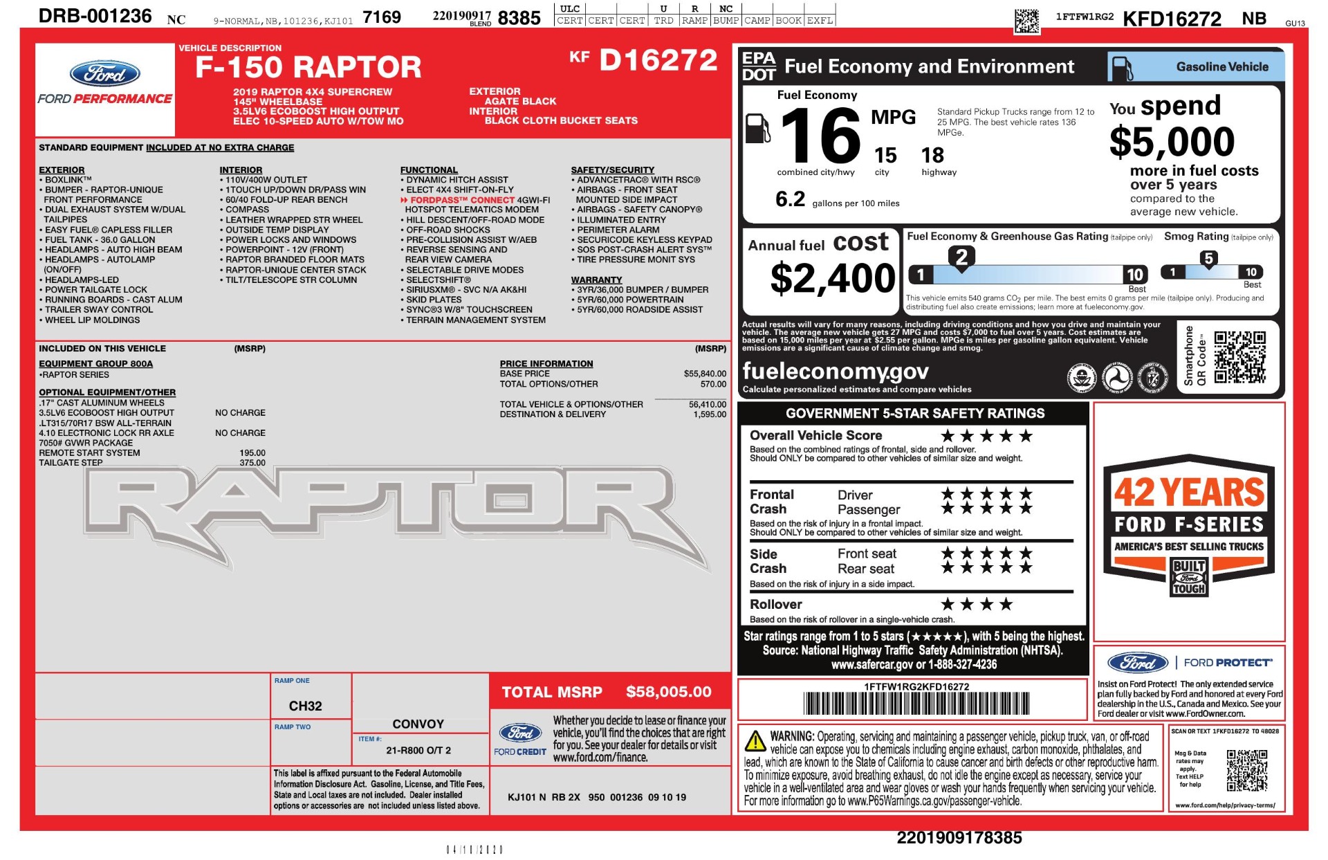 Used 2019 Ford F-150 RAPTOR CREW CAB 4X4 5.5' BOX / REMOTE START / TAILGATE STEP for sale Sold at Formula Imports in Charlotte NC 28227 95