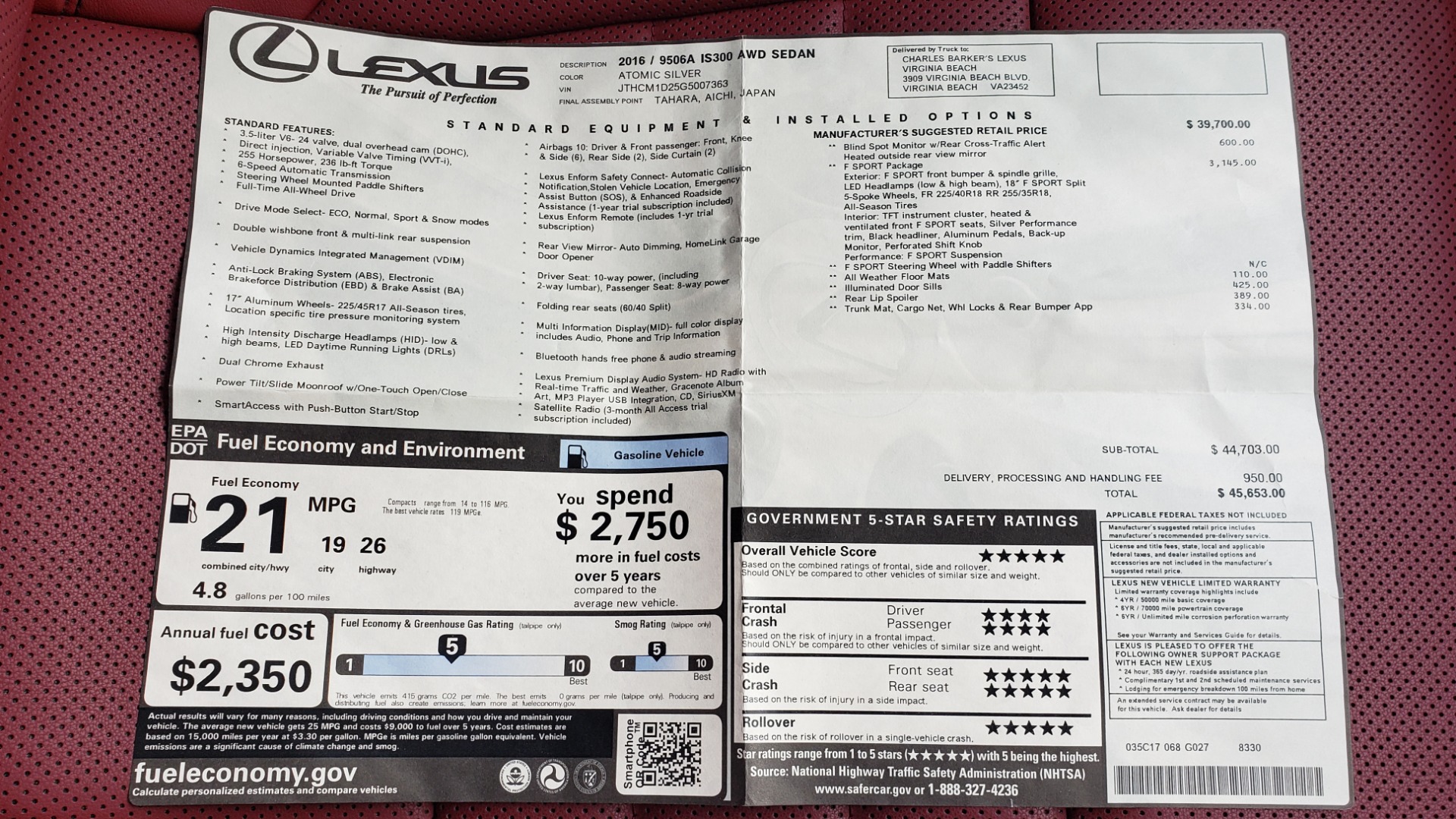 Used 2016 Lexus IS 300 F-SPORT / SUNROOF / BSM / VENTILATED SEATS / REARVIEW for sale Sold at Formula Imports in Charlotte NC 28227 82
