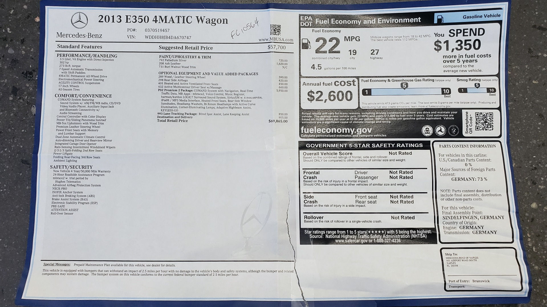Used 2013 Mercedes-Benz E-CLASS E 350 LUXURY 4MATIC WAGON / PREM PKG / SNRF / LANE TRACK for sale Sold at Formula Imports in Charlotte NC 28227 105